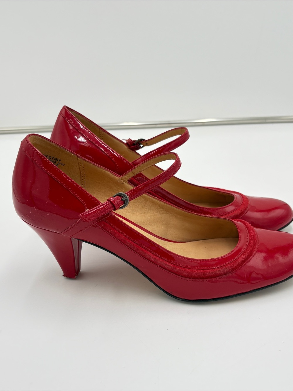 Vintage Boutique 9 Destiny Red Patent Leather Mary Jane Pumps Kitten Heels Sz 8